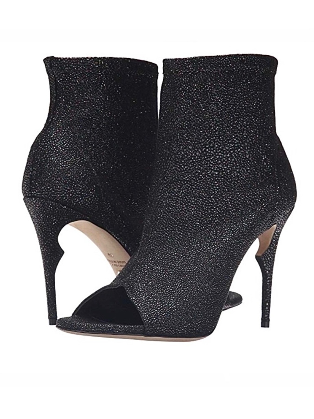 Jerome C. Rousseau Black Caviar Leather Open Toe Stiletto Heel Pump Booties 38.5
